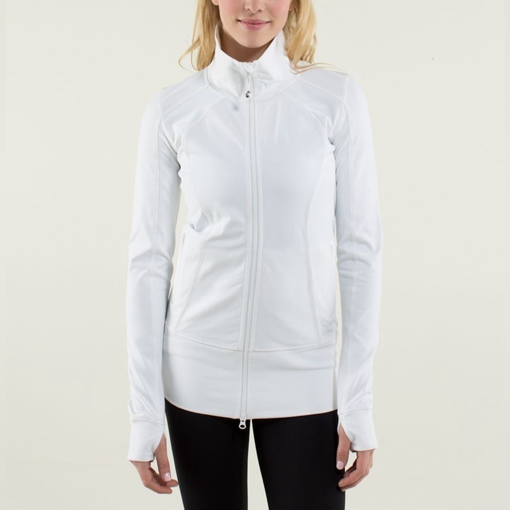 Lululemon Nice Asana Jacket zip up define Brushed White ribbed mock neck high